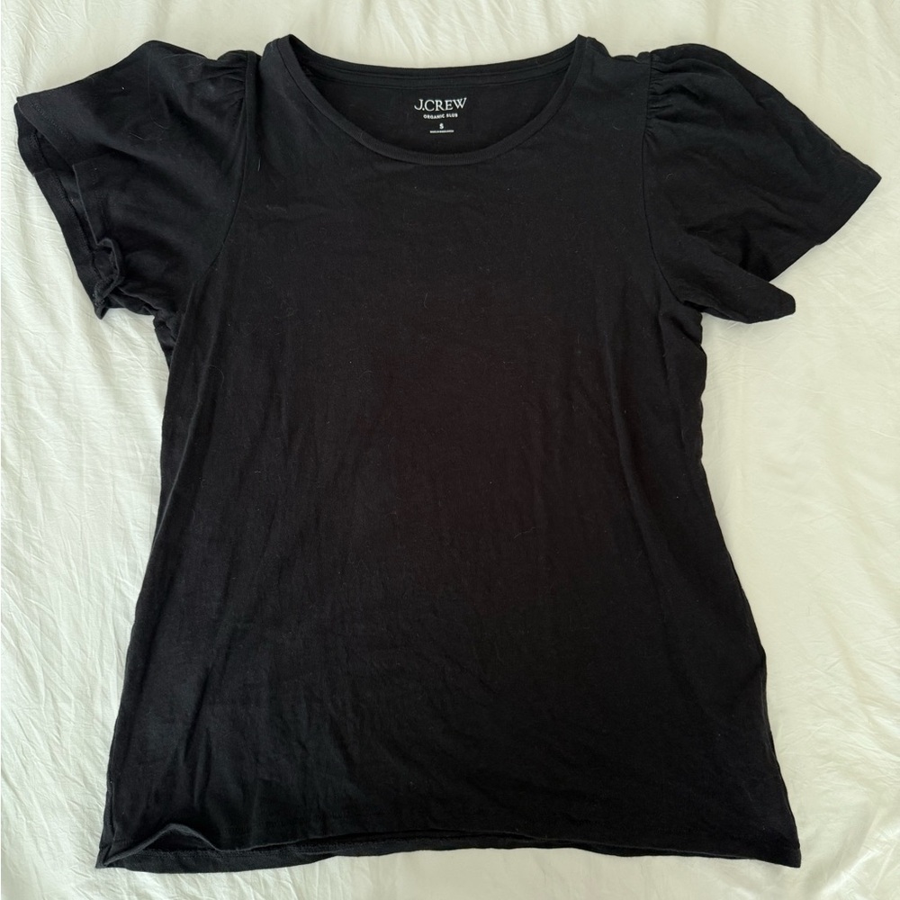 Women’s J.Crew Black Organic Slub Ruffle Sleeve T-Shirt